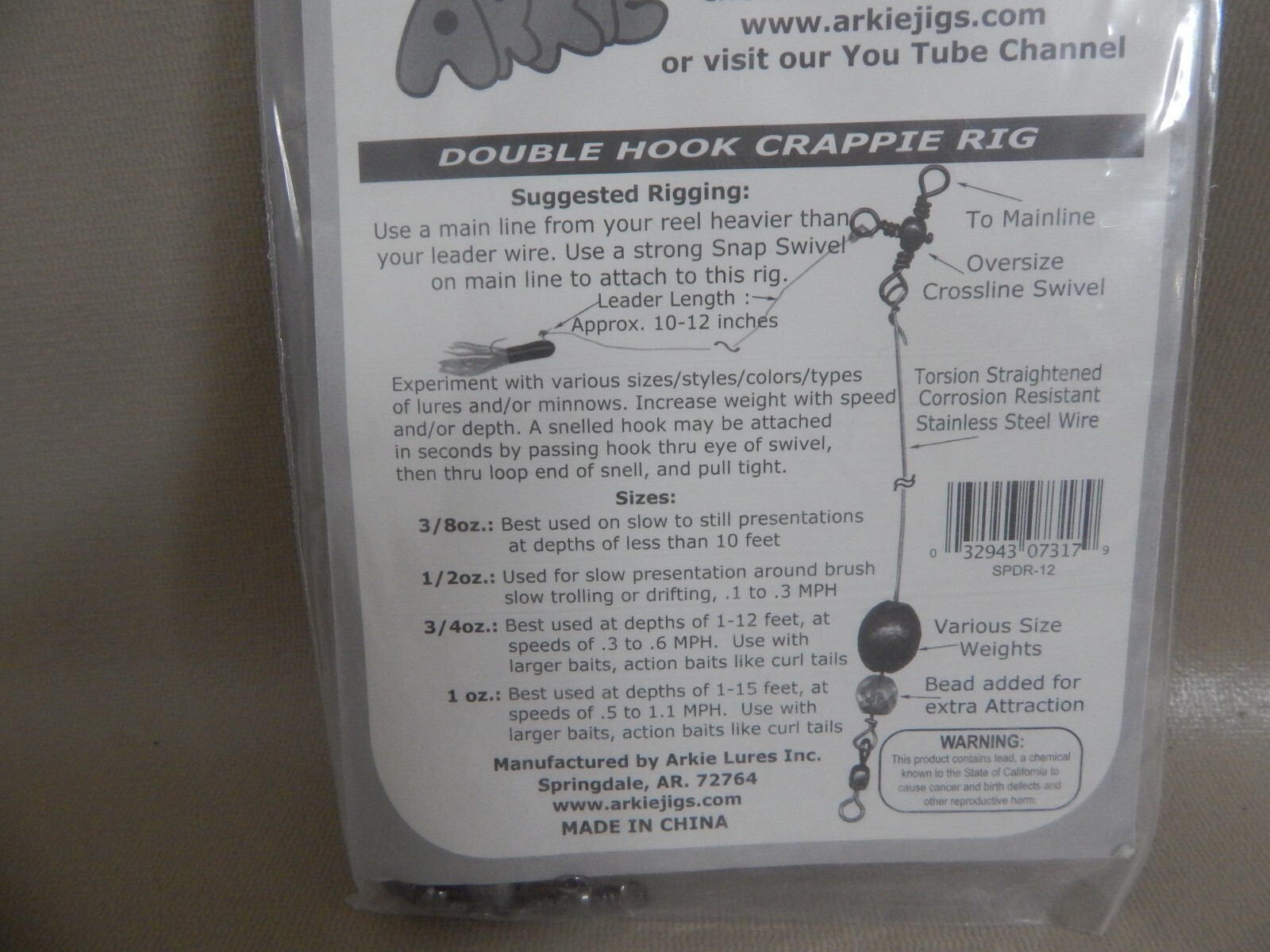 Lot of 3 ARKIE SPIDER RIGGING Double Hook Crappie Rig 1/2oz Troll Jigs Bait Lure