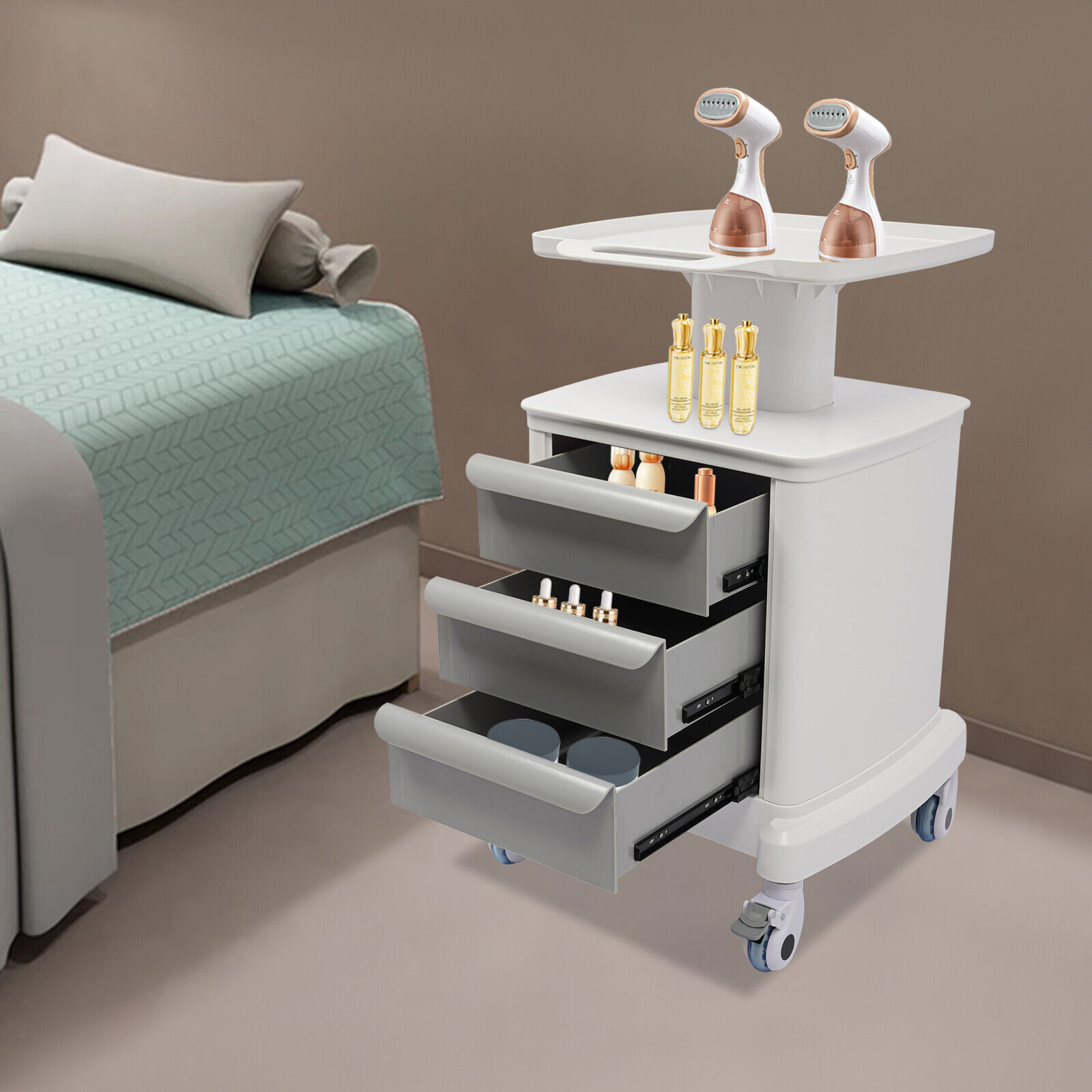 Dental Medical Mobile Cart Instrument Trolley 3 Drawers with Power Socket