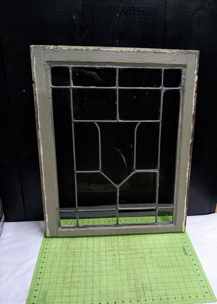 Antique Leaded Glass Window's w/Center Crest/Shield Pattern & Frame 29½"x24"