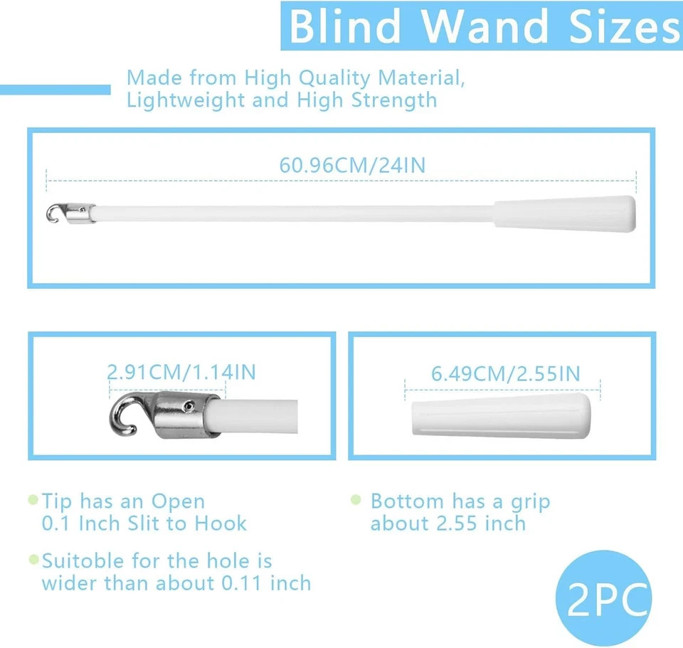 2 PCS 24 Inch Blind Wand, Blind Wand Replacement with Hook, Vertical Blinds Repl