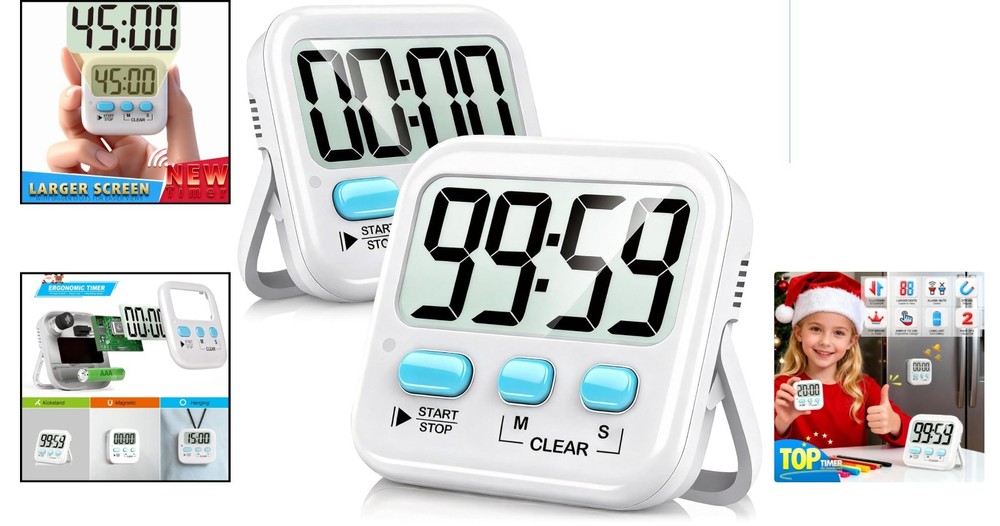Reliable 2 Pack Digital Timers with Memory Function - Ideal for Kids & Cooking