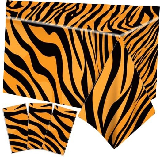 2 Pack Plastic Tablecloths, Tiger Stripes Disposable Table Covers, Style 5