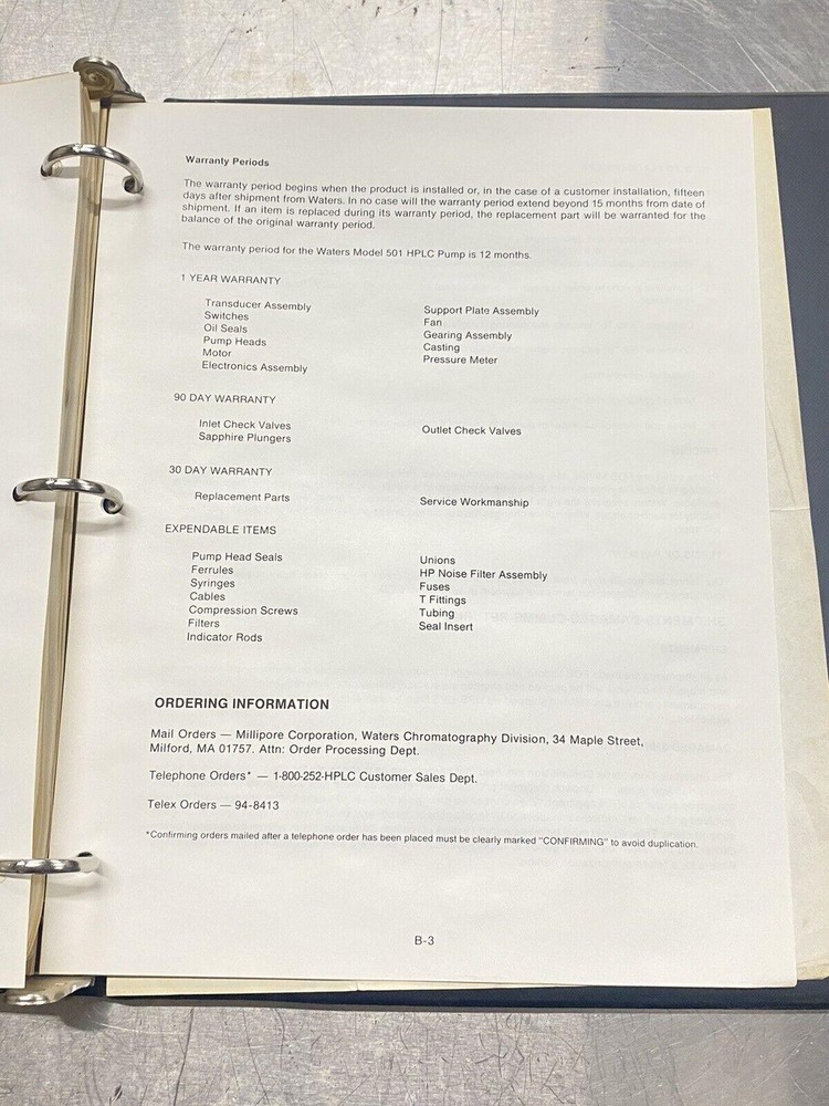 Waters 501 Solvent Delivery System - Users Guide / Instructions Manual