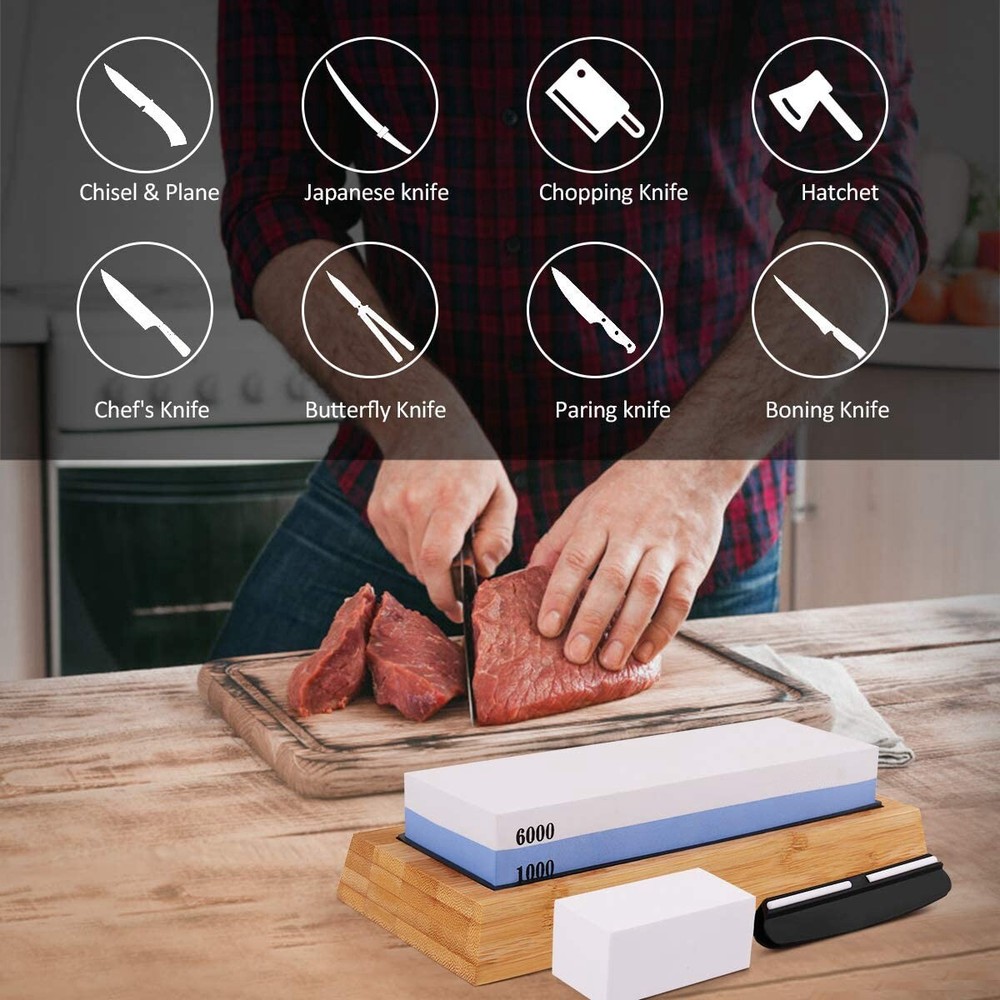 Knife Sharpening Stone Set 1000 6000 Grit Double-Sided Whetstone Sharpener