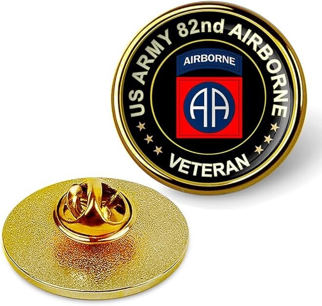 US Army 82nd Airborne Veteran Tie Suit Shirt Lapel Pin - Gold