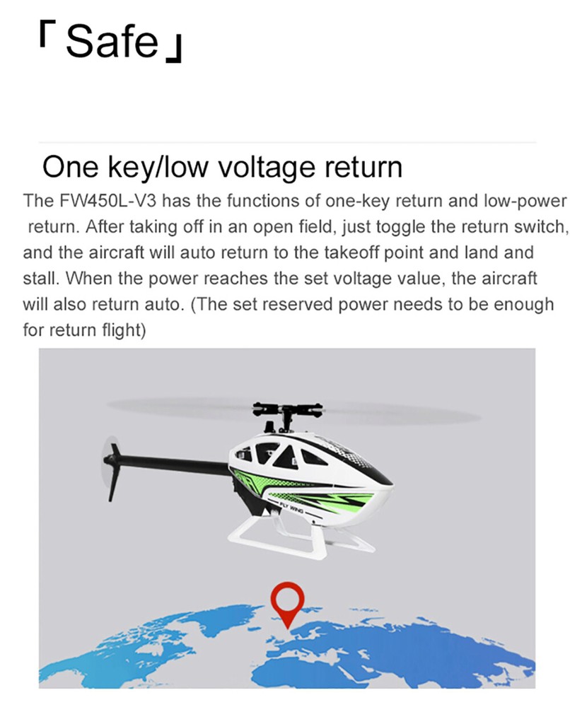 Fly Wing FW450L V3 6CH 3D GPS Automatic Return Hovering Helicopter RTF US Plug