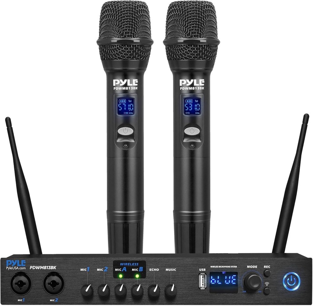 Pyle UHF Wireless BT Microphone System 2 Handheld Mics - PDWM813BK (Open Box)