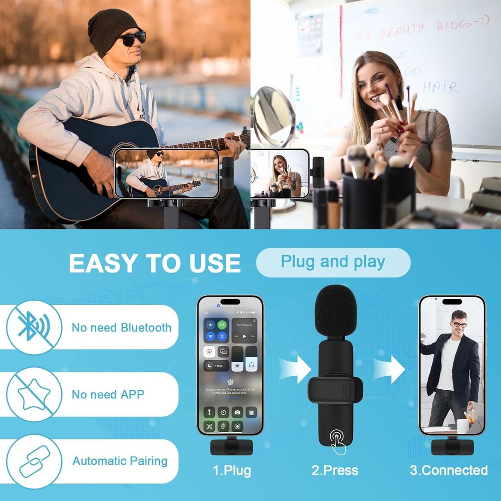 Wireless Microphone for iPhone 17 Pro Max/16/16e/16 Plus, Mini Lavalier Micropho