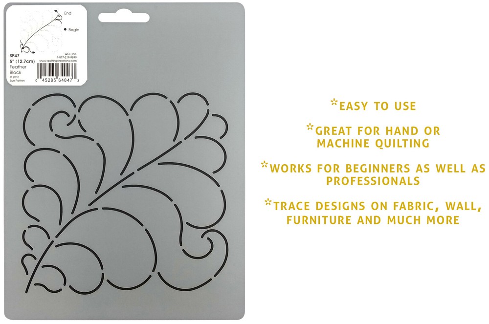 Feather Quilting Stencil Hand Quilt Continuous Line Block 5" Template Patterns
