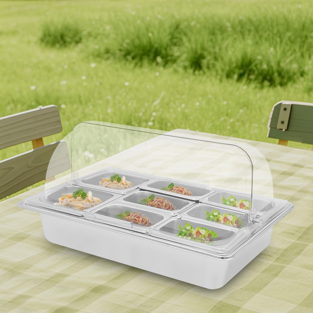 8 Pans Countertop Ice Food Serving Display Container Buffet Food Serving Tray