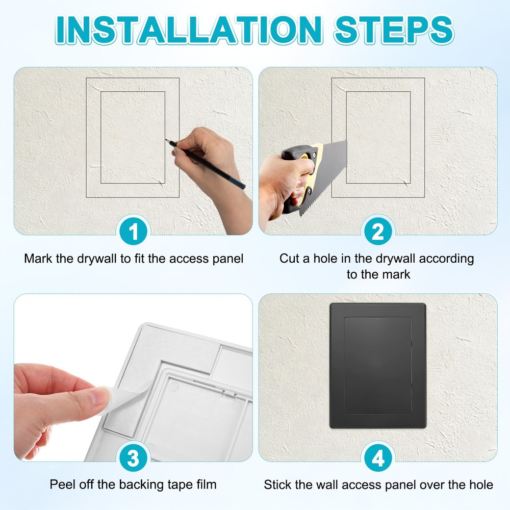 2-Pack Access Panel for Drywall, 7x5" Plastic Removable [Black, Rectangle]