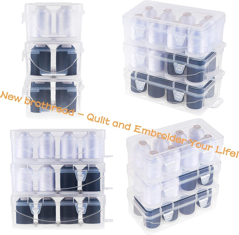 Polyester Embroidery Machine Thread 1000M Each with Clear Plastic Storage Box fo