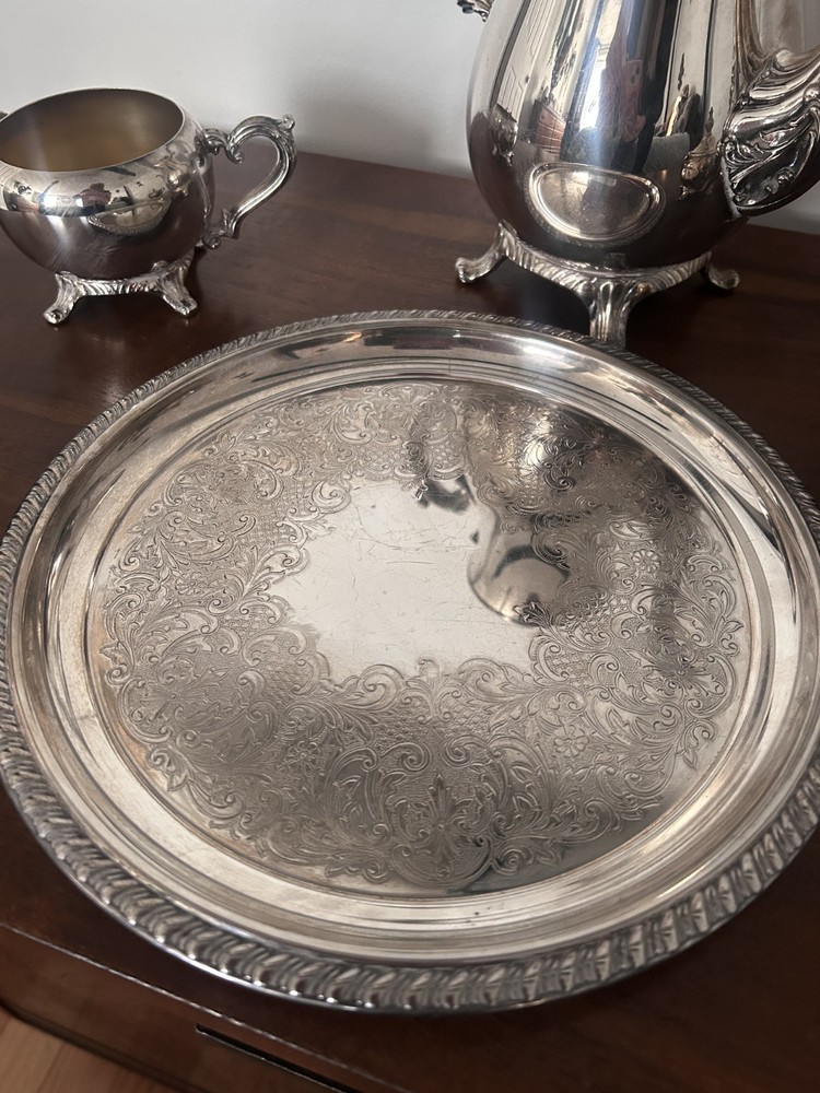 Vintage WM Rogers 4-Pc Silver Plate Tea Set w/ #0870 Tray American Classic
