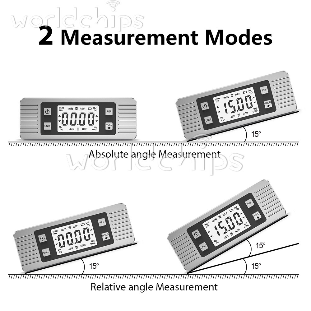 3in1 Protractor Inclinometer Level Ruler 4*90° Digital LCD Display W/ Backlight