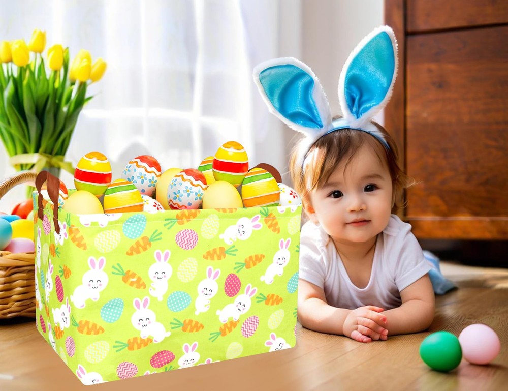BOOHIT Rectangle Empty Easter Baskets Boy Large Toy Storage Bin Girls collaps...