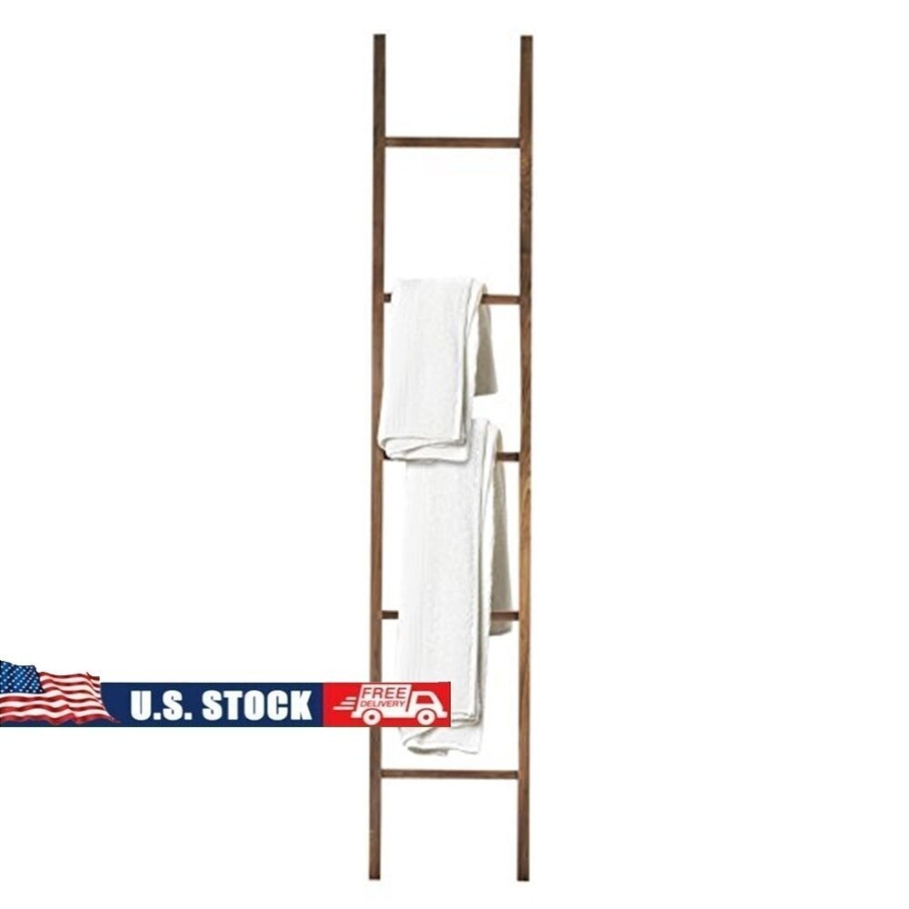 Solid Walnut Decorative Ladder 5 Step Leaning Rack Home Decor Storage Display US
