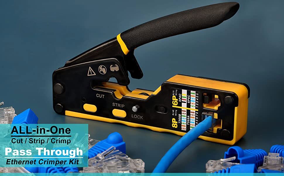 Crimp Tool Pass Through Crimper Cutter Modular Connector All-in-one Wire Tool