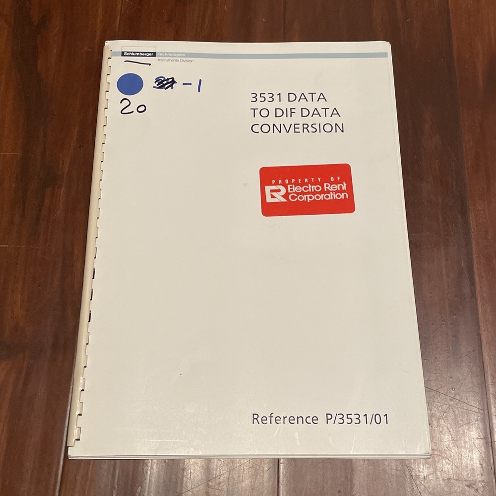 Schlumberger 3531 Data To Dif Data Conversion Reference P/3531/01 Manual