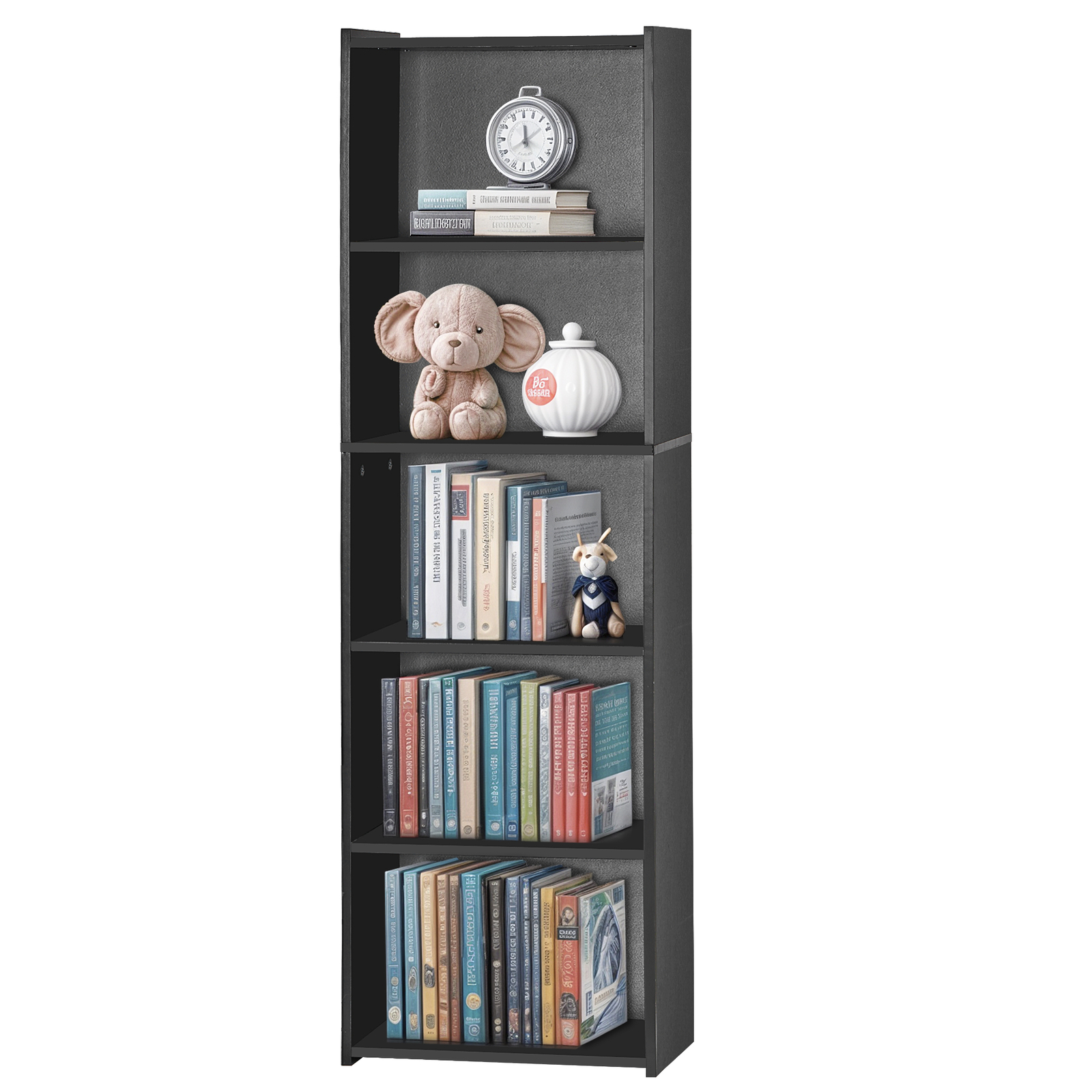 5-Tier Bookcase Freestanding Wood Open Bookshelf Storage Rack for Bedroom Black