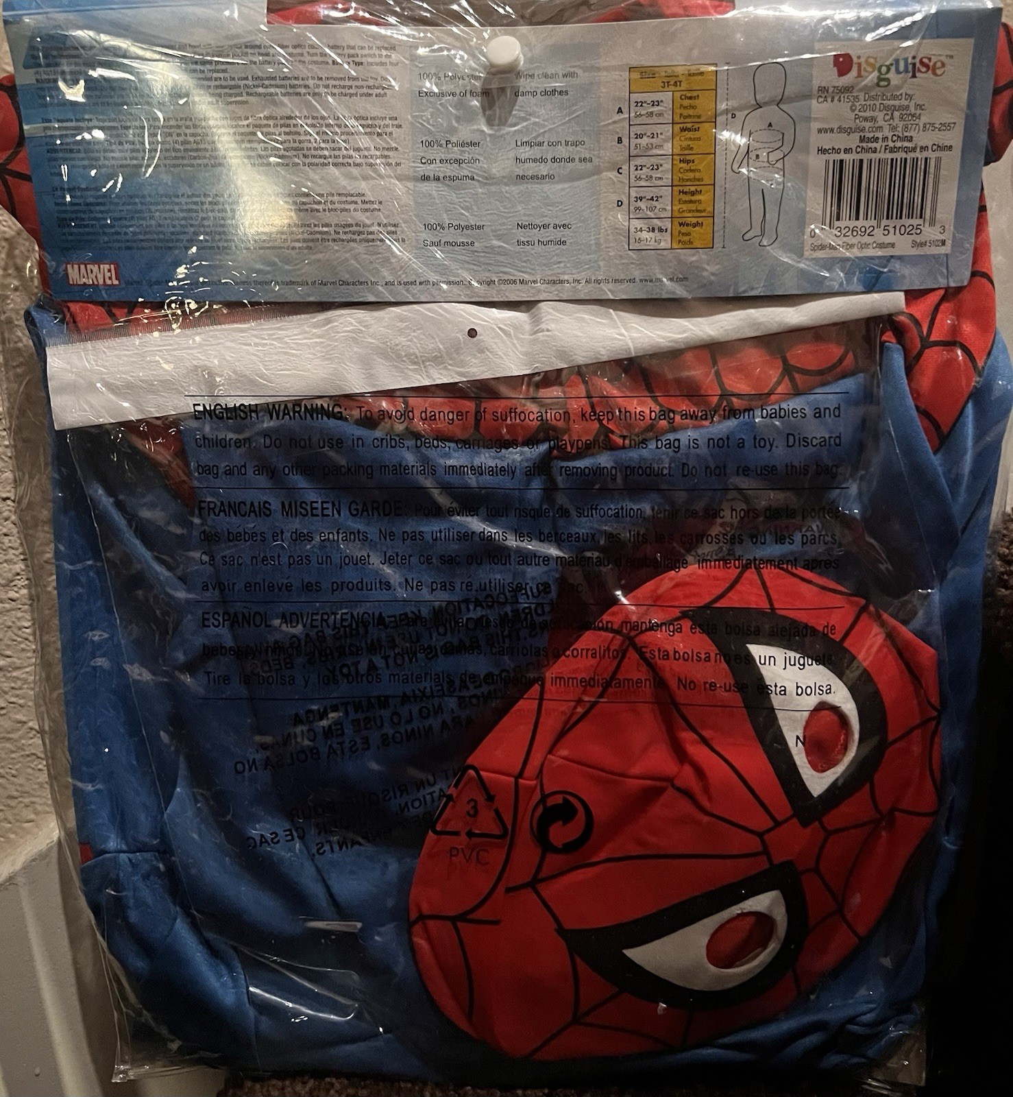 Disguise The Amazing Spider-man Toddler Costume Size 3T-4T Eyes On Hood! Pretend