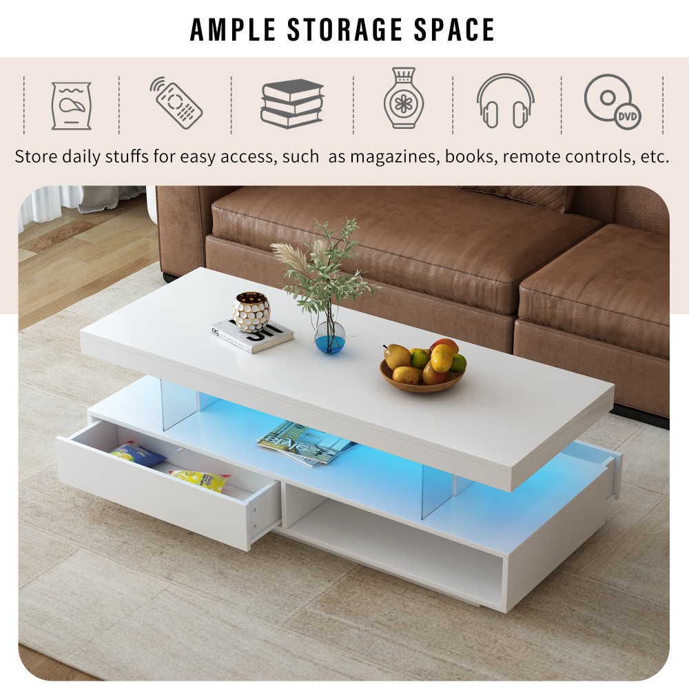 Coffee Table with Storage Modern Center Table with 2 Drawers and Display Shelves