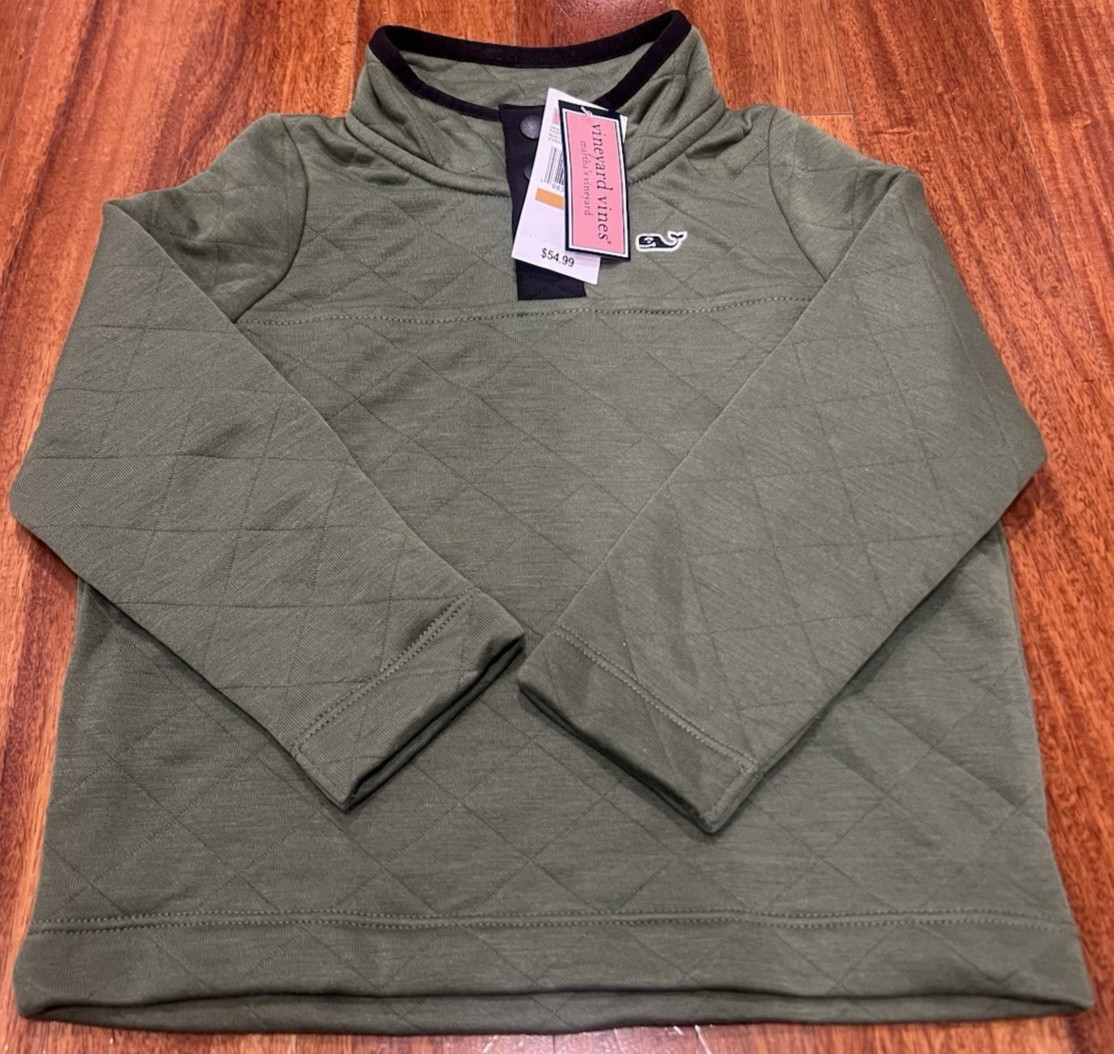 Classic Vineyard Vines Toddler Boy 2T Olive Green Quilted Snap Quarter Pullover