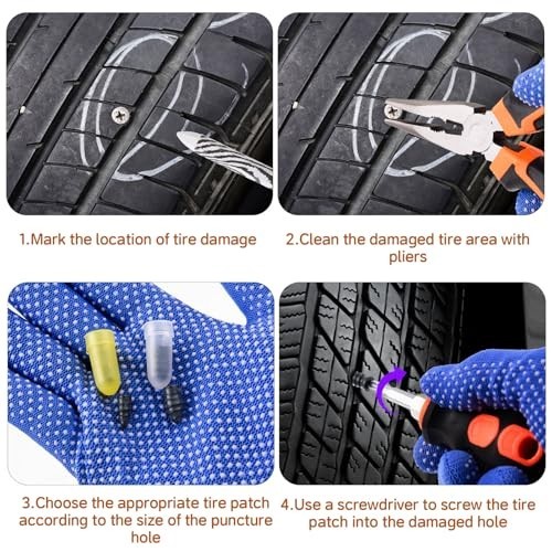 100PCS Tire Repair Kit - No Removal Needed, Sidewall Patch Tools & Storage Bag,