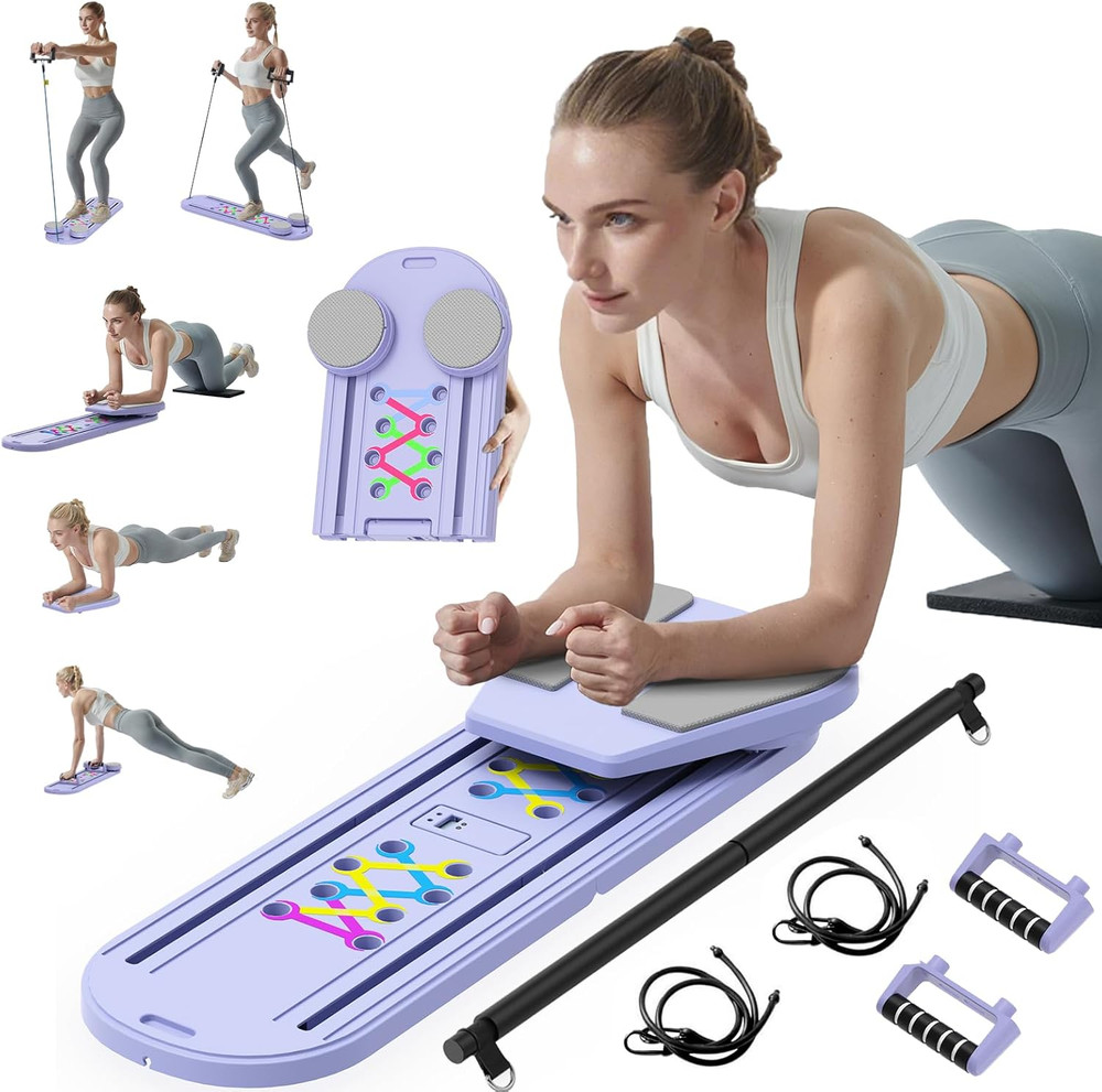 Pilates Board - 2025 Updated Pilates Reformer Machine Set, Multi-Purpose Foldabl