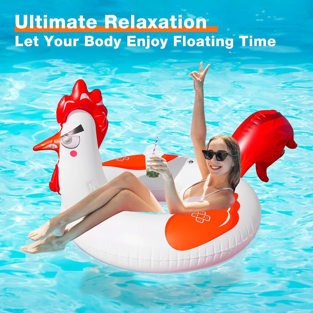 Inflatable Pool Floats with Lights, 63" Chicken Pool Floaties with Solar Powered