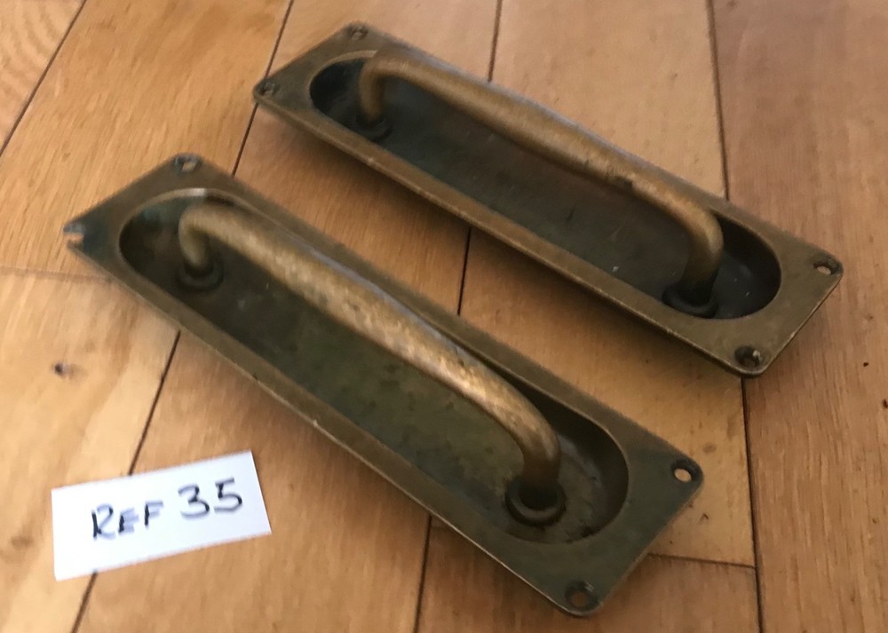 Vintage Brass Recessed Handles Door Pulls Solid Cast Antique Brass Rare - Ref 35