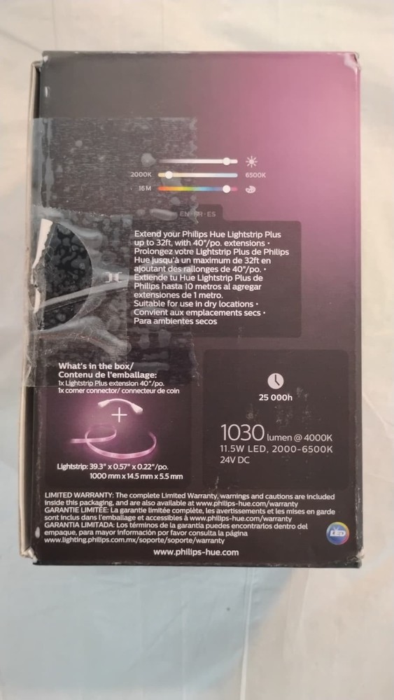 Philips Hue Bluetooth Smart Lightstrip Plus 1m/3ft Extension (No Plug)