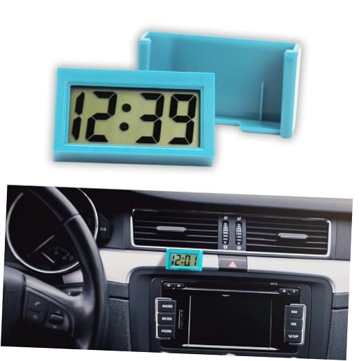 Small Electronic Dashboard Car Time Clock Self-Adhesive Mini Car Blue
