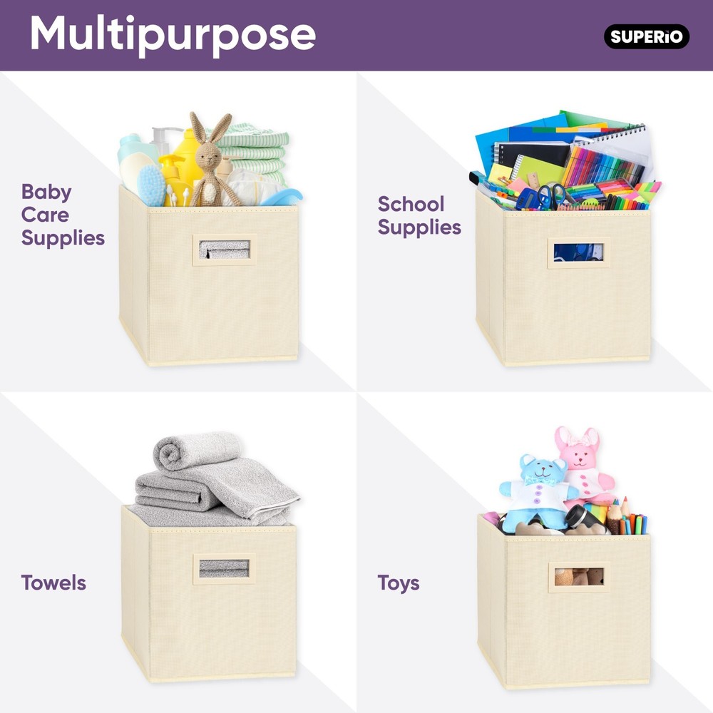Superio Fabric Organizing Bin, 11" Cream Fabric Cube 4-Pack