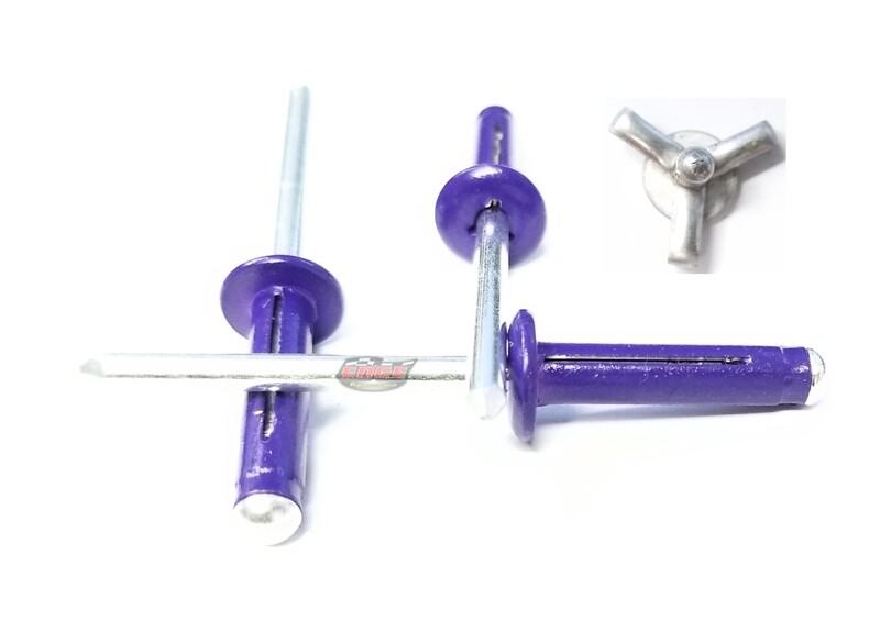 Purple 3/16" Small Head Tri-Fold Exploding Aluminum Mandrel Pop Rivets 250 pack