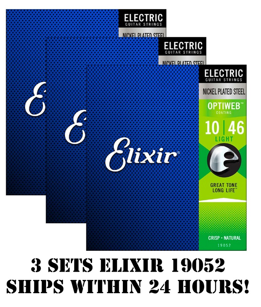 *3 SETS ELIXIR 19052 OPTIWEB COATED ELECTRIC GUITAR STRINGS LIGHT - 10-46*