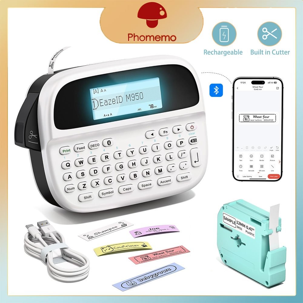 Phomemo M950 Rechargeable Label Maker Bluetooth Handheld Labeler with Keyboard
