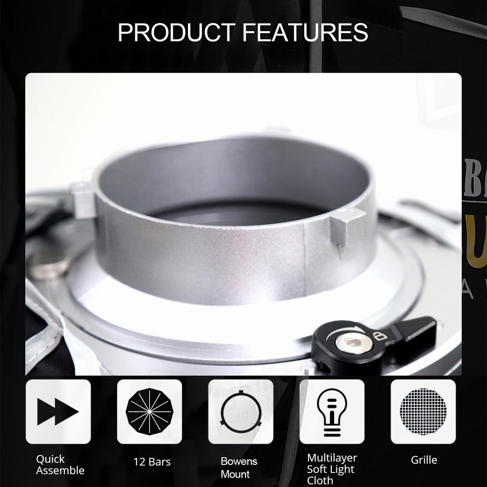 US 90/120cm 12 Sided Flipped Bowens Quick Installation Lighting Softbox Diffuser