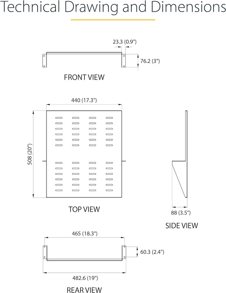 StarTech 2 Post Vented Server Rack Shelf Mount Up to 75 lb. CABSHF2POSTV2