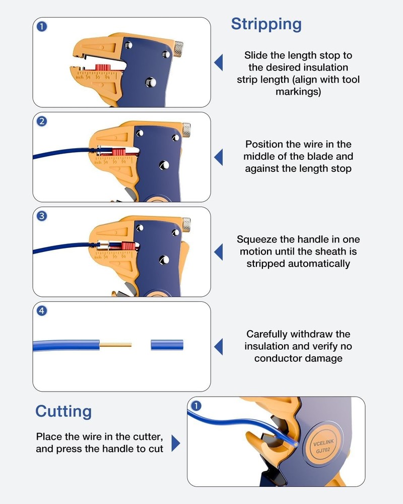 Professional Eagle Nose Wire Stripper - Effortless Wire Stripping Tool 7-Inch