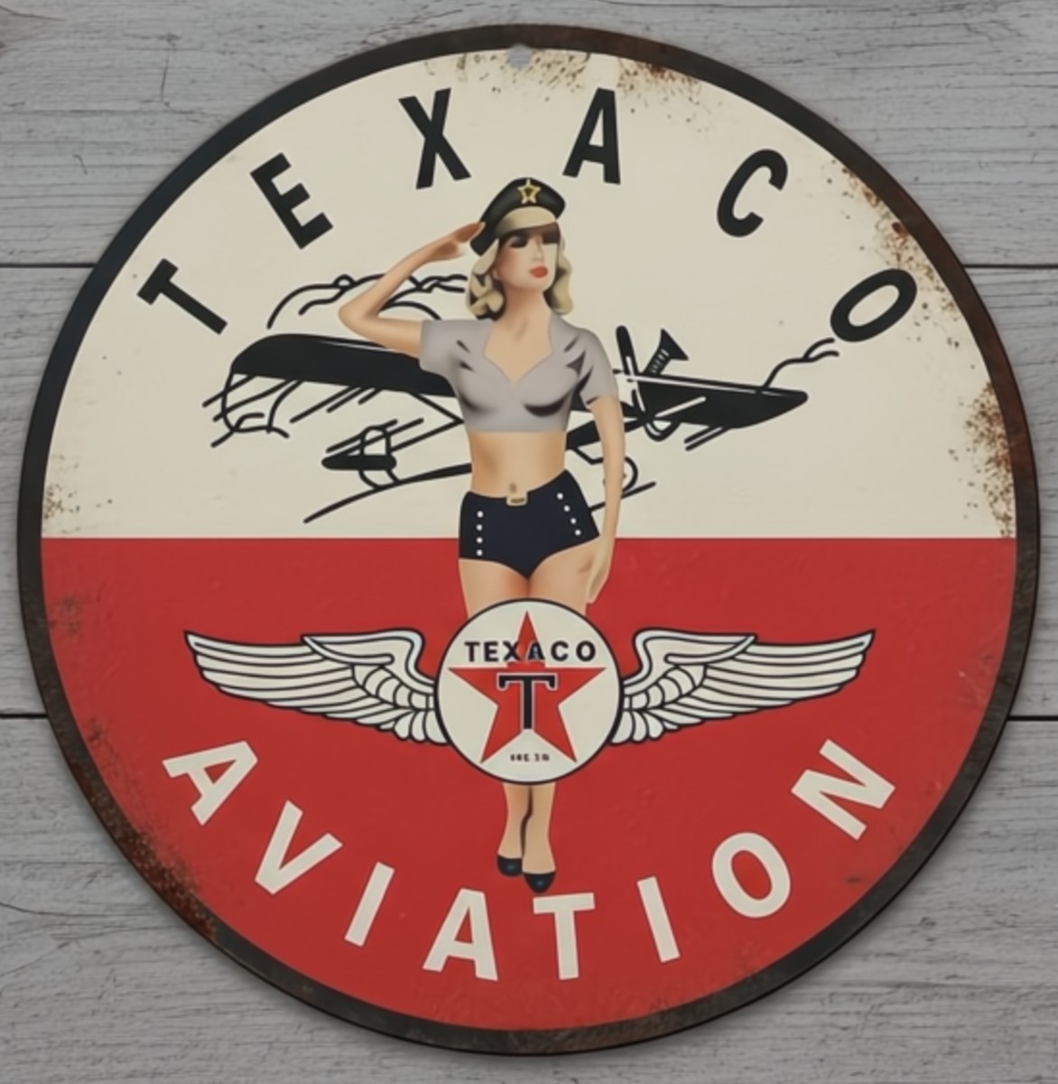 Texaco Aviation Gasoline 8" Diameter Vintage Novelty Metal Sign Made In USA