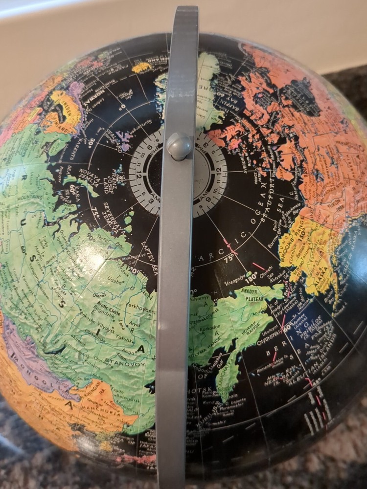 Replogle 12" Starlight Globe Colored Relief World Map Satin Chrome Base