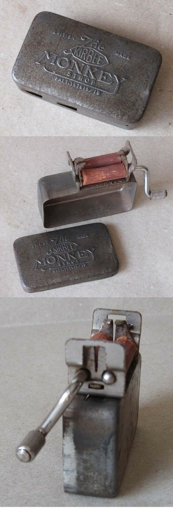 ANTIQUE RARE BRITISH ARMY RAZOR SHARPENER STROPPER MONKEY STROP KIRBEE ca 1920s