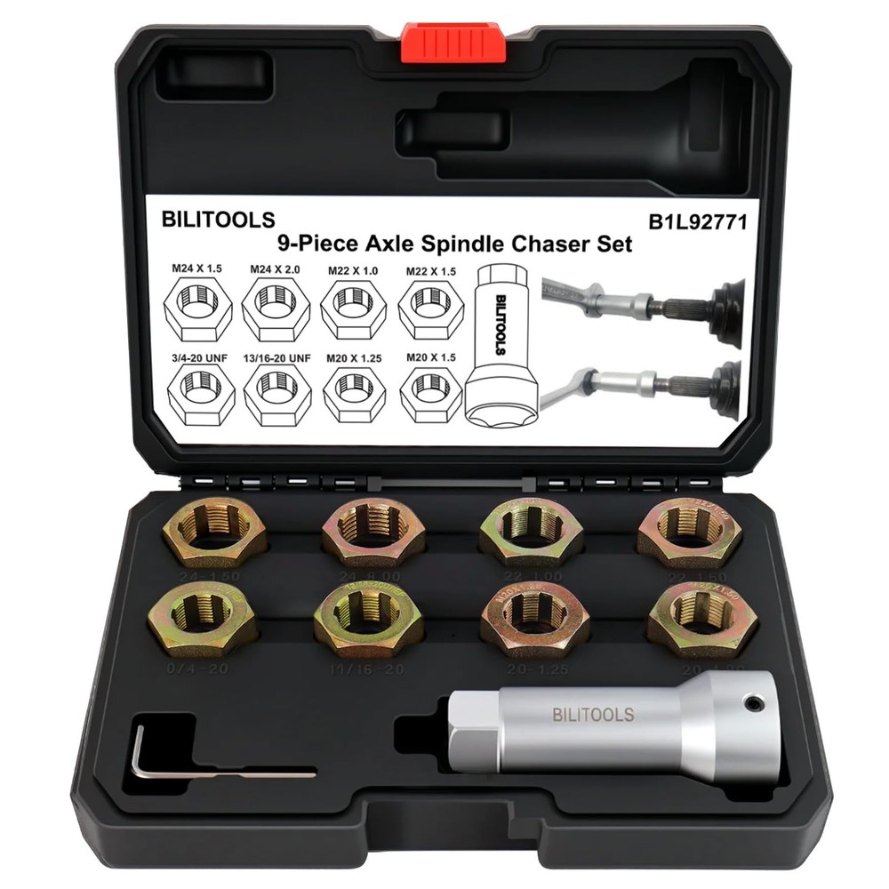 BILITOOLS Axle Spindle Rethreading Tool Kit, 10-Piece Wheel Stud Thread...