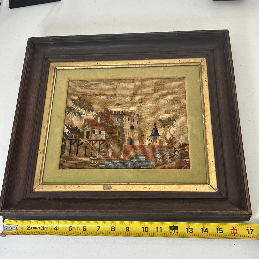 Vintage Framed Needlepoint Castle
