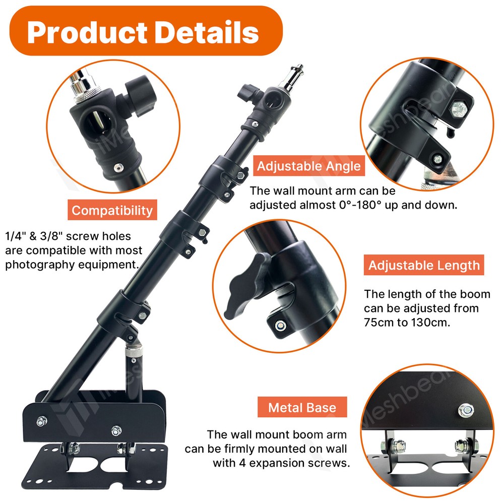 43" Wall Mount Triangle Boom Arm Photography Light Triangle Wall Mount Bracket