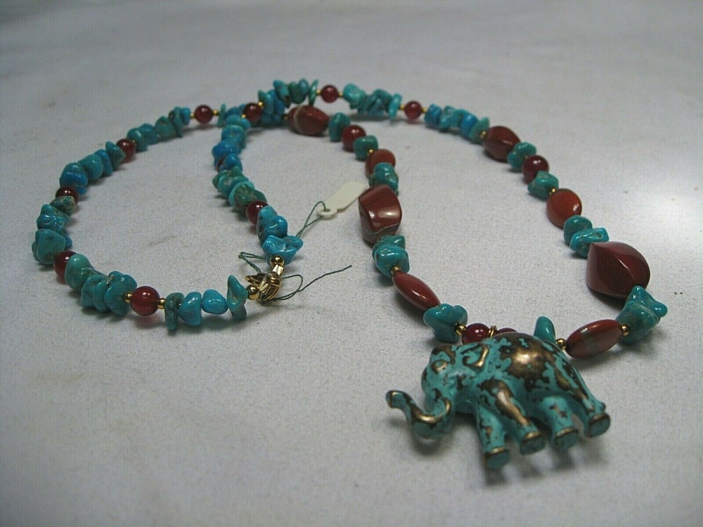 Stone Necklace w/ Elephant 24".  #10