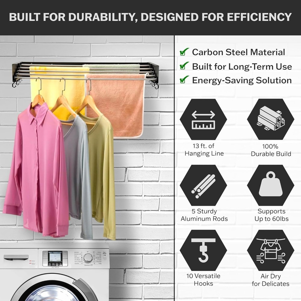 Retractable Clothes Drying Rack – Easily Install & Foldable for Small Spaces