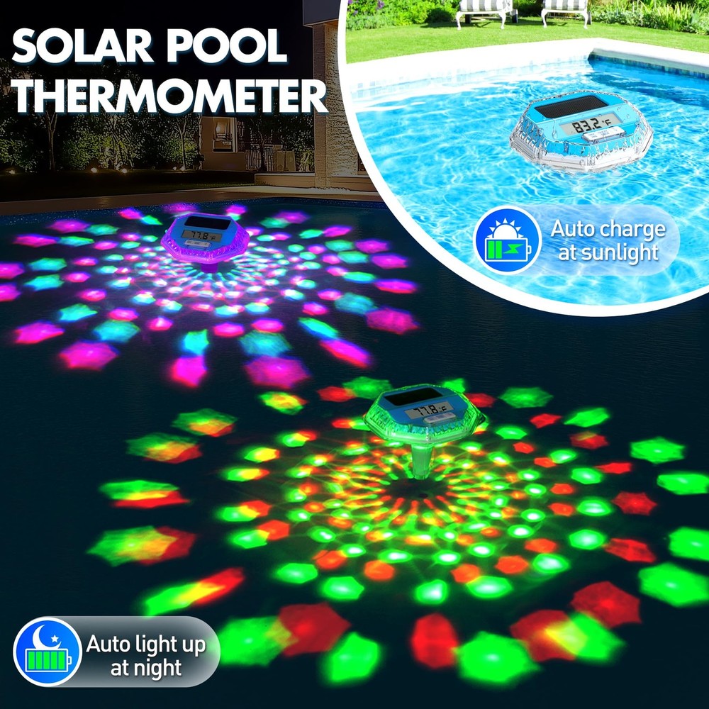 Solar Digital Pool Thermometer Floating Easy Read, Large LCD Light Blue