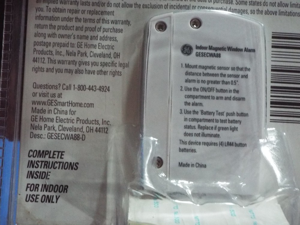 GE Magnetic Window Alarm – Easy Install – Indoor Security Sensor