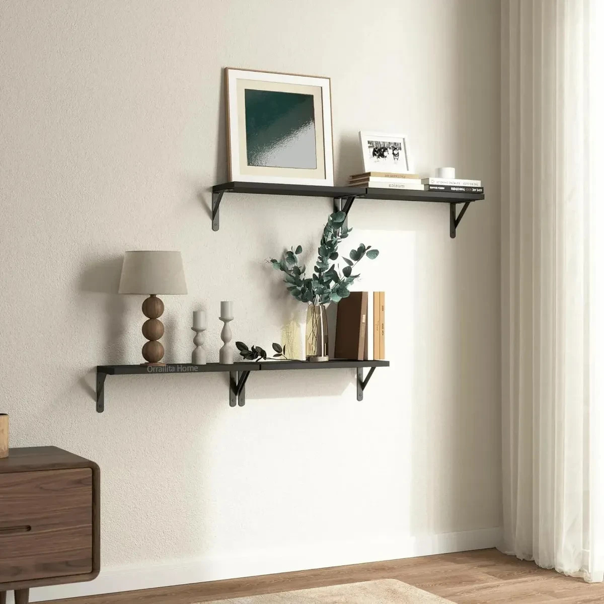 4 Minimalist Wooden Floating Shelves for Home Decor, Black - NEW